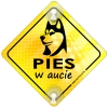 Tabliczka odblaskowa z przyssawkami Pies w aucie Żółty
