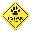 Tabliczka odblaskowa z przyssawkami Psiak w aucie Żółty