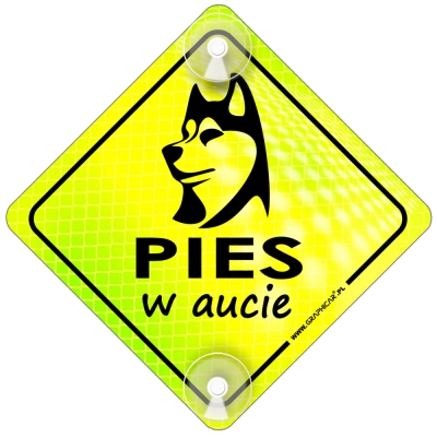 Tabliczka odblaskowa z przyssawkami Pies w aucie Neon