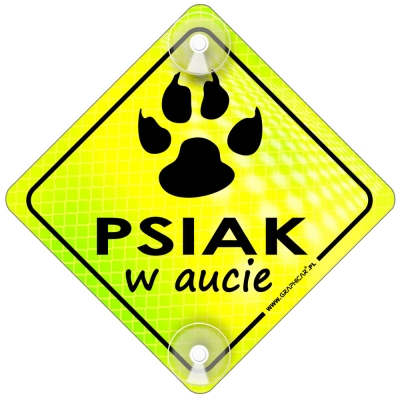 Tabliczka odblaskowa z przyssawkami Psiak w aucie Neon